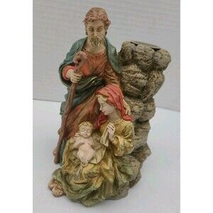 The Holy Family Nativity Candle  Holder 6"PLUS 3 Gold Candles Vintage